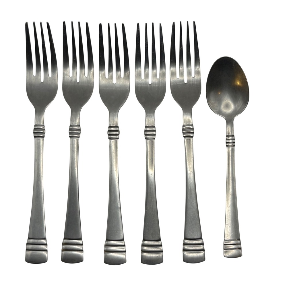 Vtg Farberware Triad Flatware 6 Piece‎ Set Stainless Steel Ribbed MCM Modernist